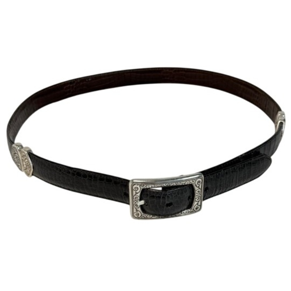 Brighton Black Croc Embossed Leather Belt Silver Scroll Buckle Size Large 30